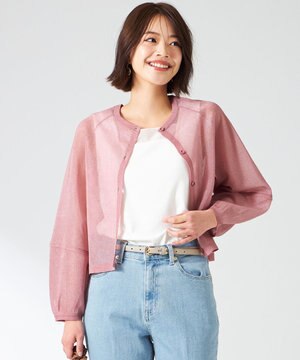  【洗える】シアーランタンスリーブ カーディガン