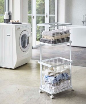  ランドリーワゴン+バスケット タワー ホワイト