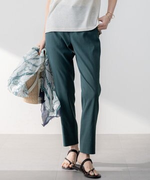  【洗える】リネンレーヨンストレッチ テーパード パンツ