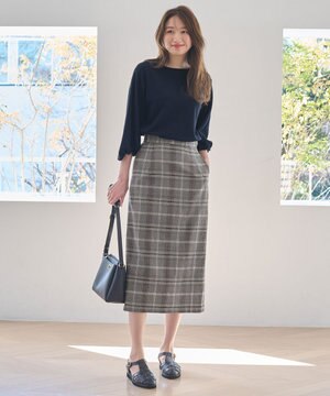  【ウエストゴム/ストレッチ】チェックタイトスカート