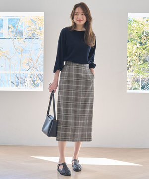 【ウエストゴム/ストレッチ】チェックタイトスカート