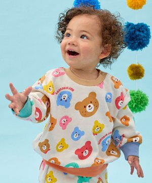  【80-120cm】カラフルビーンズ 総柄 裏毛パイル素材 トレーナー