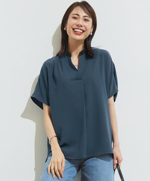 【吸水速乾/UVカット/接触冷感】ストレッチジョーゼット バンドカラー カットソー