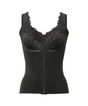  【BRADELIS NewYork peace】細みえフロントファスナー綿混ブラキャミ25 補正下着 カップ付き キャミソール ブラトップ シェイパー