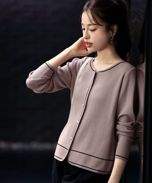  【洗える】配色ラインカーディガン