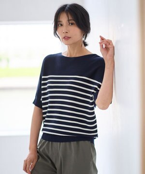  【洗濯機可/UVカット/アンチピリング】ハーフスリーブガーターニット