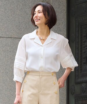  【洗える・XSサイズあり】ピンタックスリーブ ブラウス