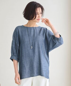  【洗える・XSサイズあり】テンセルリネンデニム  ブラウス