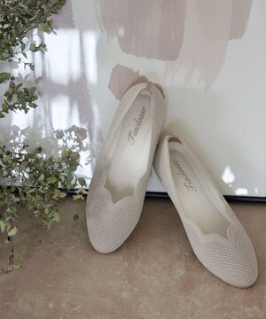 【洗える/撥水】スカラップニットフラットパンプス