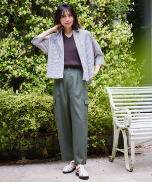  【ウエストゴム】清涼リネンカーゴパンツ