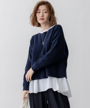  【Oggi3月号掲載/洗える】コットンギマ クロップド ドルマン ニット