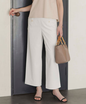 【洗える・接触冷感・UVケア・吸水速乾・防透け】麻シェルドライ ワイドストレート マリン パンツ