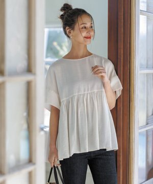  ヴィンテージシアー ギャザーペプラムブラウス