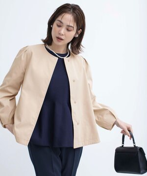  コットンライクツイル ノーカラーショート丈コート
