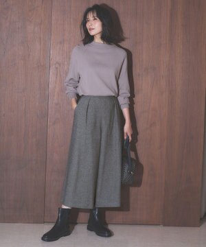  【洗濯機可能/ウエストゴム】ライトツイード ワイドパンツ