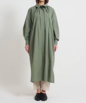  〈多彩な着方が叶う〉〈衿立て＆衿折り〉〈遠州織物の工場で織られた上質なコットン生地〉リボン紐付き多様衿 シャツワンピース