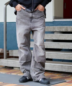  【S～Lサイズ展開/ウエスト調整可】パラシュートデニムパンツ