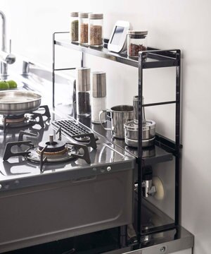  コンロ奥隙間ラック タワー 2段 ブラック