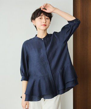  【洗える】ダブルフリルヘムシアーシャツ