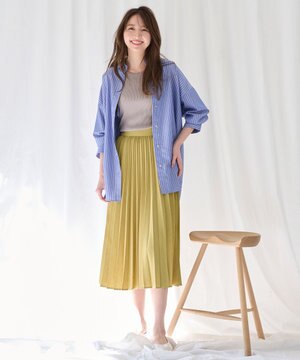  【ウエストゴム】リネンライクエアーヴィンテージ プリーツスカート