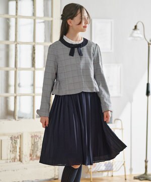 【150-170㎝】グレンチェックジャケット&プリーツワンピース セット