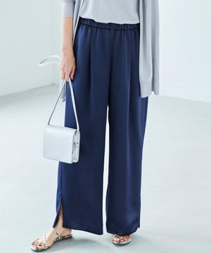 【洗える】サテン ワイドパンツ