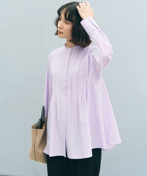 【セレモニー】バンドカラー タックブラウス