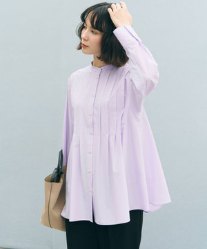 【セレモニー】バンドカラー タックブラウス