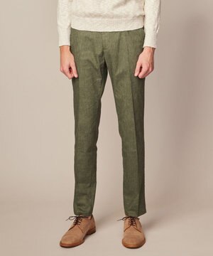  【キングサイズ・ウエストも伸びる！/ストレッチ】ミックスリネンシャンブレーパンツ