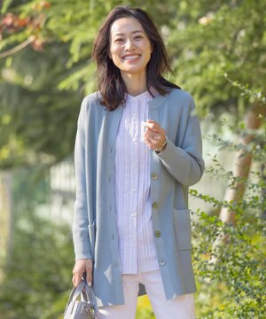  【洗える】ORGANIC GASS COTTON キーネック カーディガン