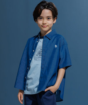 【140-170cm】バックブル ダンガリー 半袖シャツ