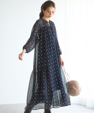 【SLOW/一部店舗限定】クレープ フラワープリント ワンピース