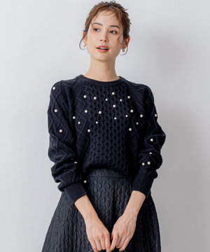 【WEB限定】パール釦ケーブル ニット