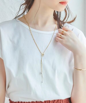  【長さ調整可能】Y字ネックレス/2wayアレンジパールラリエットネックレス ゴールド