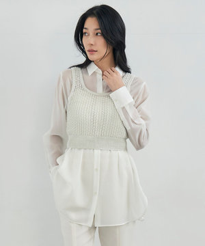 【洗える】 シャインポリエステルクロッシェ ニットベスト