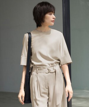  【接触冷感・UVカット・洗える】 T/Rドライリネン Tブラウス