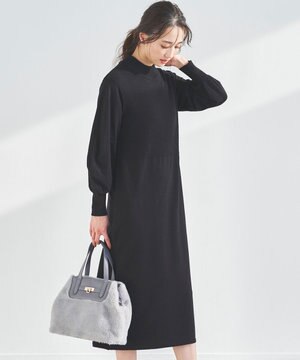  【洗える】バスケット編み切替えニット ワンピース