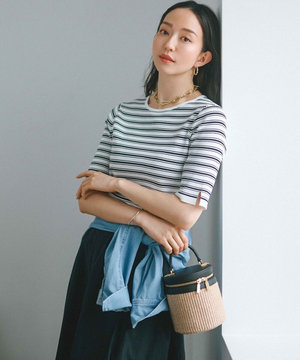 【洗える】レーヨンポリエステルストレッチ 5分袖 ニット