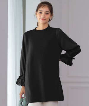  【洗える】ボリュームリボン袖ニットコンビチュニック