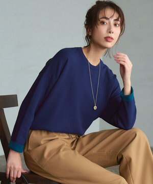  【洗える】ダブルフェイス プルオーバー ニット