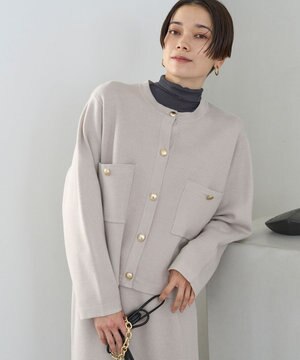  【洗える】金ボタン ニットジャケット