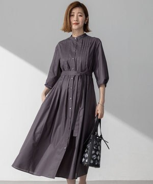  【洗える】ラスターローン フロントタック ワンピース