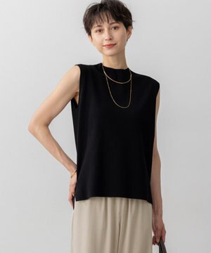 【洗える/吊り干しOK】ヴィスコースストレッチ ノースリーブ ニット