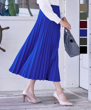  【ウエストゴム・洗える】カットソーアコーディオンプリーツスカート