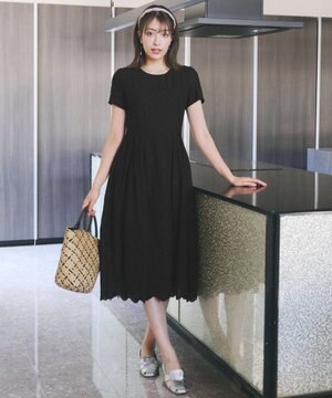  【洗える】パンチングレーススカラップワンピース