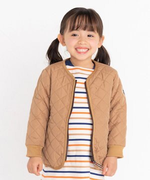  【80-120cm】 抗菌・抗ウィルス ノーカラー キルティング 中綿ジャンパー