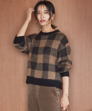  【洗える】ブロックチェックジャカード ニット