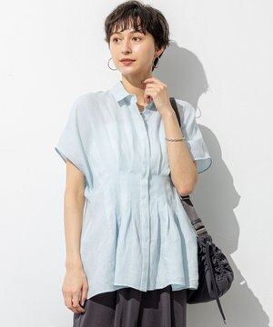  【洗える】LIBECOリネン タック デザイン シャツ