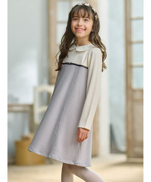  【110-140㎝】バイカラーニットソー ワンピース