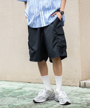  【ウエストゴム/手洗い可】ワイドカーゴショーツ